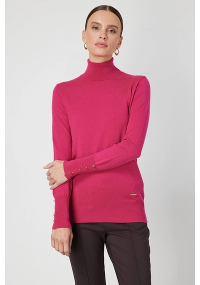 On Fashion Kadın Fuşya Boğazlı Kazak 63503 Fuşya