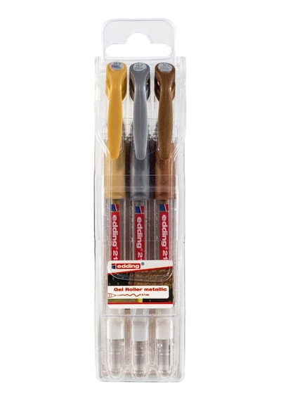2185 Jel Roller Kalem 0.7mm Metalik Kalem Altıngümüşbakır 3 Lü Set Karışık
