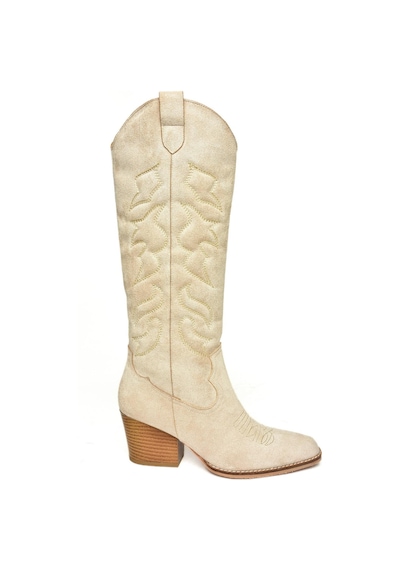 Fox Shoes T296815002 Bej Süet Kovboy Model Kadın Çizme Bej-süet Bej