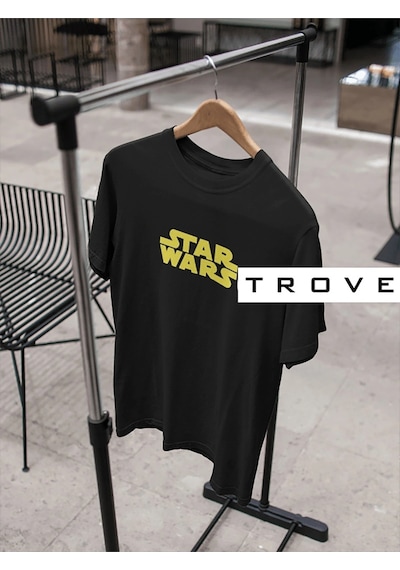 Startmore Unısex Kadın Erkek Star Wars Siyah Beyaz Tasarım Baskılı %100 Pamuk T-shirt Siyah