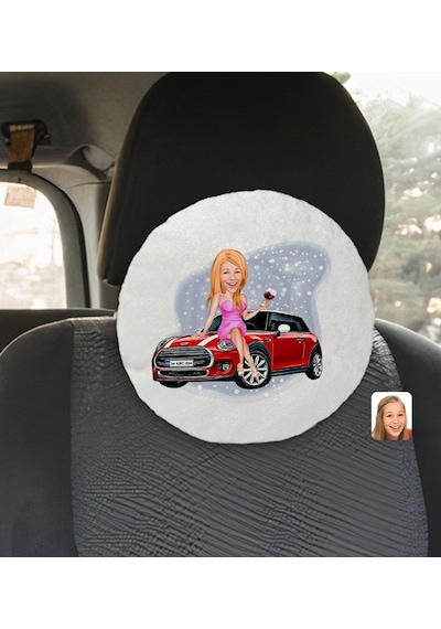 Kişiye Özel Plakalı Kadın Mini Cooper Karikatürlü Yuvarlak Araç K
