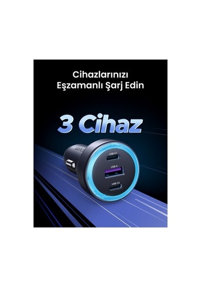 Araç İçi 30w 3 Portlu Şarj Cihazı, Çakmaklık Adaptörü