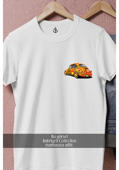 Oversize Vw Volkswagen Vosvos Cep Tasarımlı Unisex T-shirt Beyaz
