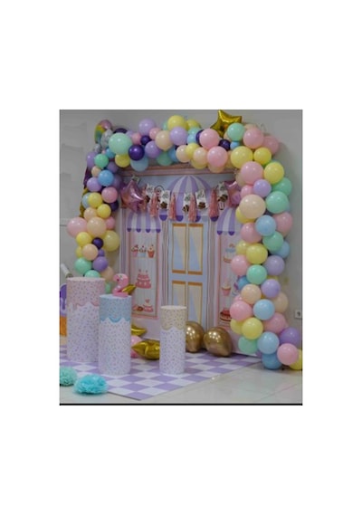 Beysüs 70 Makaron Balon 1 Bulut 3 Yıldız Folyo Balon Parti Gökkuşağı Doğum Günü Renkli Zincir Seti Standart
