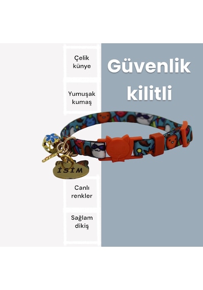 Caramelos Güvenlik Kilitli Kedi Tasması Isimli Künyesi Ptrl