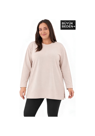 Süperlife Kadın Tunik Büyük Beden İnce Sweatshırt Spr26btk990 Beıge