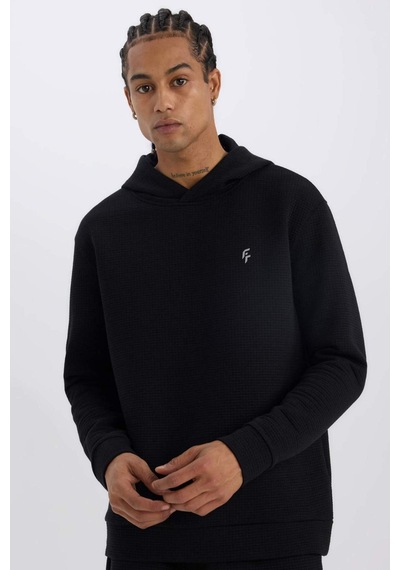 DeFactoFit Standart Fit Kapüşonlu Kapitoneli Sporcu Sweatshirt D0752AX24AUBK81
