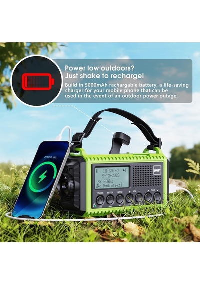 Rocam Dab/dab+/fm 5000 Mah Güneş Enerjili Dijital Acil Durum Radyosu Alarm Saatli Radyolar Yeşil