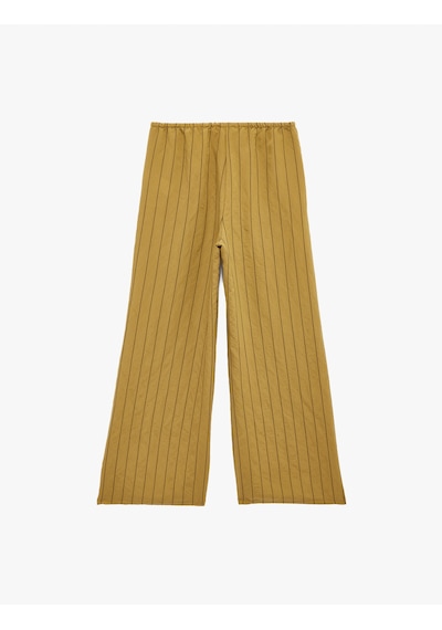 Koton Beli Bağlamalı Modal Kumaş Cepli Geniş Paça Çizgili Pantolon Yeşil Çizgili 6sak40065ew Yeşil Çizgili