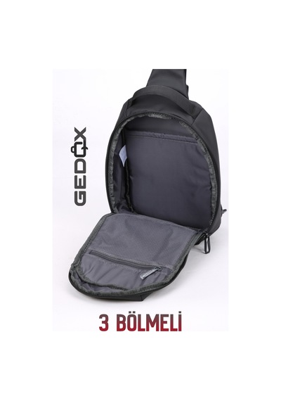 Gedox Siyah Su Geçirmez 3 Bölmeli Çapraz Sırt Çantası Tek Omuz Göğüs Çantası Bodybag Gdx2102