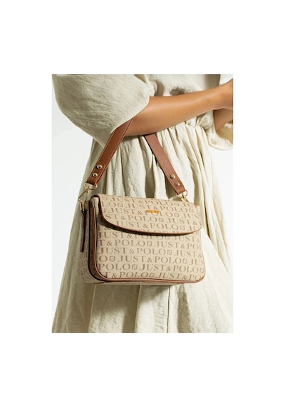 Just Polo Kum Taba 2 Bölmeli Omuz Çantası Monogram 2197mh Kum - Taba 83672192