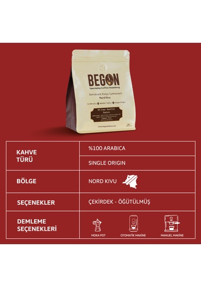 Begon Kahve Nord Kivu Premium Espresso Öğütülmüş Kahve 2 x 250 G