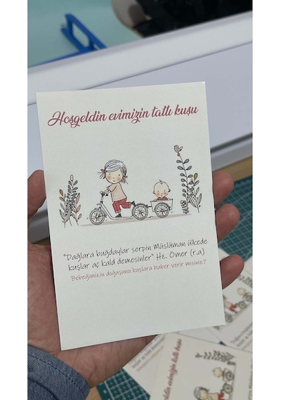 Hoşgeldin Evimizin Tatlı Kuşu Yazılı Yenidoğan Kartı 9x15 Cm 49 Adet