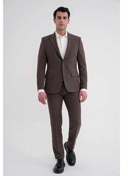 Efor Slim Fit Çift Yırtmaç Gofre Kumaş Esnek Kahverengi Spor Takım Elbise Tk 940 Kahverengi