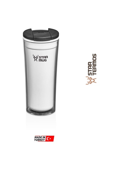 Star Mug 350 Ml Opak Seri - Beyaz Çift Katmanlı Mug - Piknik Kamp Outdoor Ofis Otel Kafe Okul Kampüs Beyaz