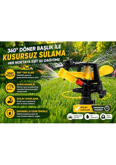 Bahçe Sulama Fıskiyesi 360 Derece Dönebilen 200 M2 Sulama Kapasiteli