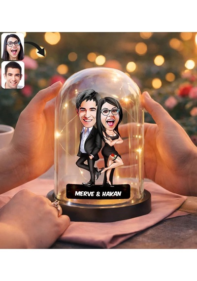 Bk Gift Kişiye Özel Sevgiliye Karikatürlü Led Işıklı Cam Fanus Biblo -13, Romantik Hediye, Ev Hediyesi, Sevgiliye Hediye Kobitmeyencom36862 Bk Gift