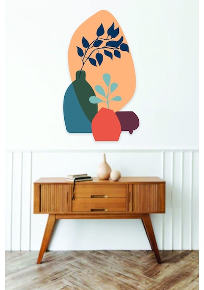 Saksılar Ve Yapraklar Duvar Sticker 80x45 Cm