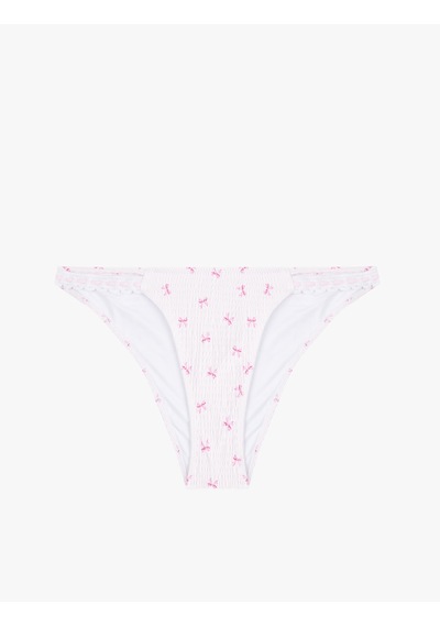 Koton Koton X Sibil Çetinkaya - Kroşe Detaylı Fiyonk Baskılı Dokulu Bikini Altı Pembe Desenli 6sak00070mm