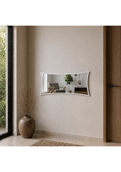 Modern Kavisli Boy Aynası 40x120 Cm Dalgalı Formlu Minimalist Dekoratif Duvar Aynası Beyaz
