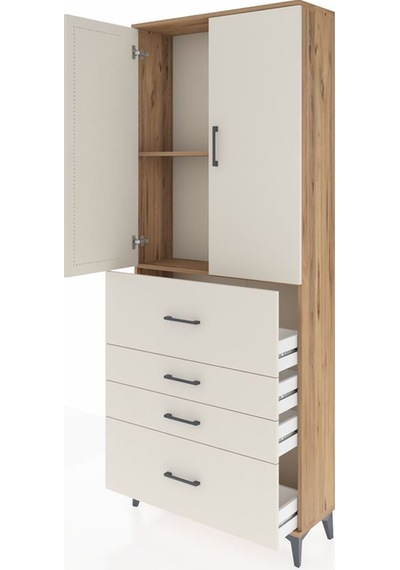 Arges Dolap 2 Raflı 4 Çekmeceli 2 Kapaklı 88x30x221 Çam-aytaşı Çam
