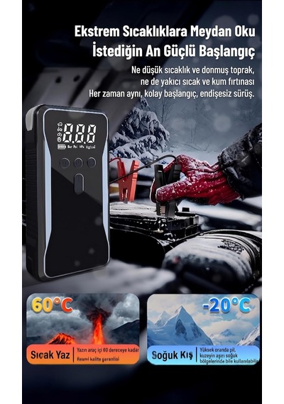 Dev Kapasite 60.000 Mah 4'ü 1 Arada Jump Starter Ve Hava Kompresörü