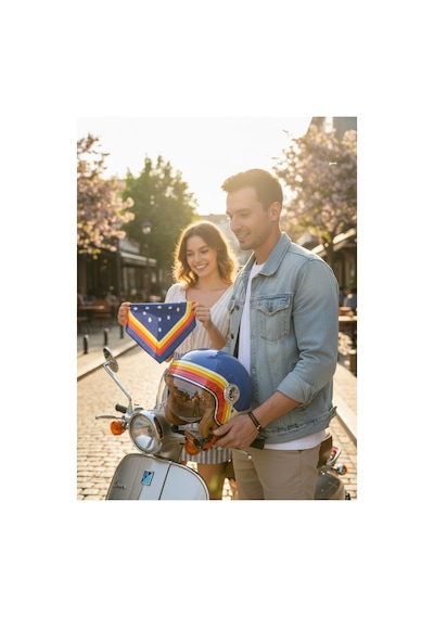 Nero Retro Yarım Motosiklet Kaskı Lacivert - Krem - Parlak