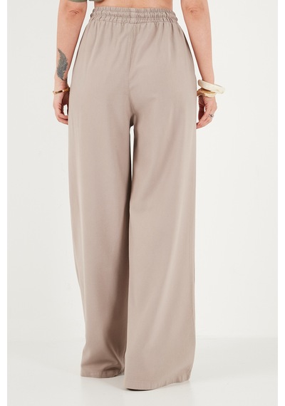 Lela Pamuklu Relaxed Fit Yüksek Bel Geniş Paça Pantolon Bayan Pantolon 668yp5559 Taş