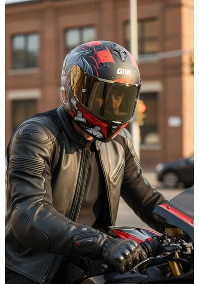 Gıvı 50.x Wıld Mat Kırmızı  1 Renkli 1 Şeffaf Vizörlü Motosiklet Kask Gold Vizör + Şeffaf