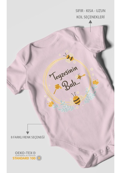 Morivokids Teyzesinin Balı Kısa Kollu Bebek Body %100 Pamuk Zbn93-kk Bebe Pembe