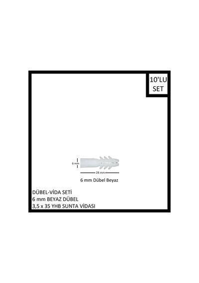 Dübel-vida Seti, Beyaz Dübel 6 Mm, 3,5x35 Yhb Sunta Vidası, 10 Adet