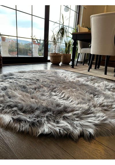 A Post Gri Yumuşak Dokulu Peluş Halı Yuvarlak