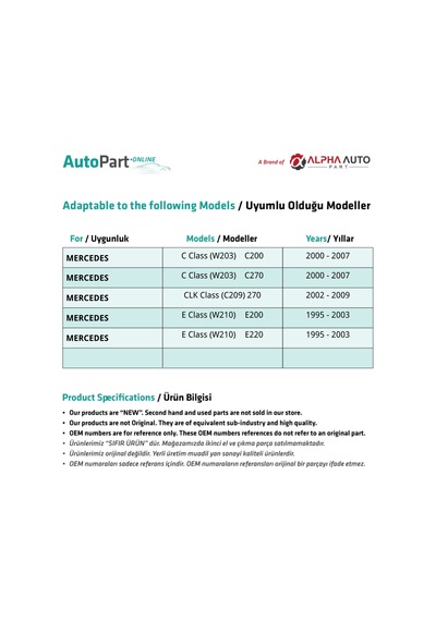 Mercedes C Class W203 için Yakıt Hortumu