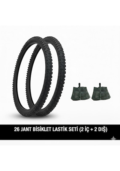26 Jant Lastik Seti - 2 Dış Lastik 26x1.95 + 2 İç Lastik Oto Kalın Sibop - Takım Bisiklet Lastiği