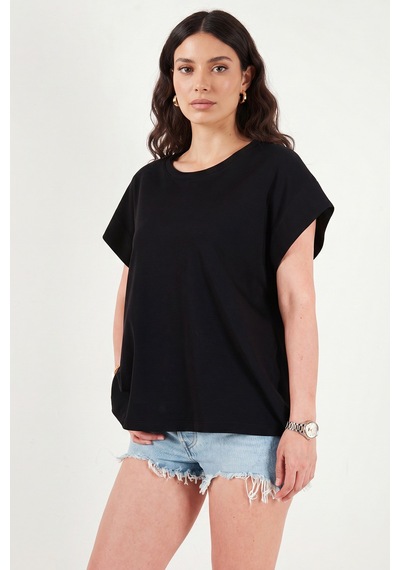 Lela Pamuklu Rahat Kalıp Bisiklet Yaka T Shirt Bayan T Shirt 5866955 Siyah