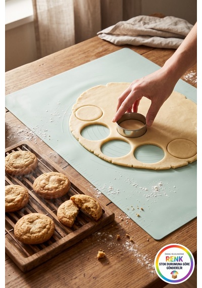 Ölçü Cetvelli Silikon Hamur Açma Matı Kaymaz Yapışmaz Pasta Kurabiye Matı 64x45 Cm
