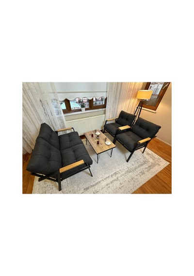 Green Garden Gökçe,balkon, Bahçe,teras,cafe - Salon - Metal Kanepe Koltuk Takımı - 2+1+1 + Sehpa Antrasit