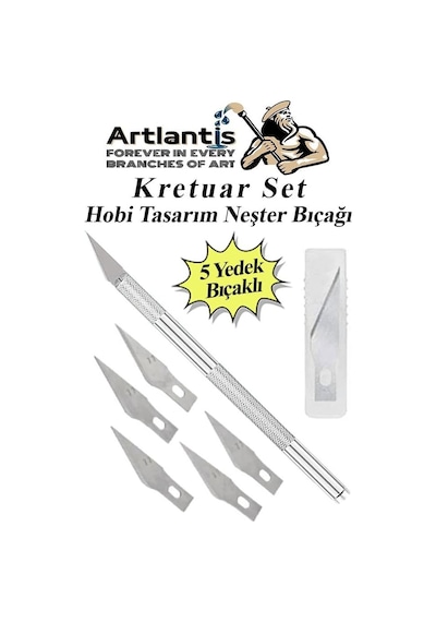Kretuar Bıçağı 5 Yedek Bıçaklı 1 Paket Hobi Maket Tasarım Neşteri Çelik Alaşımlı Paslanmaz Hass