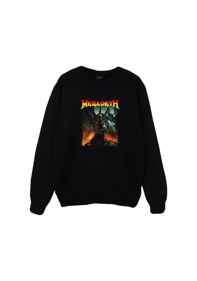 Megadeth Baskılı Bisiklet Yaka Sweatshirt Siyah