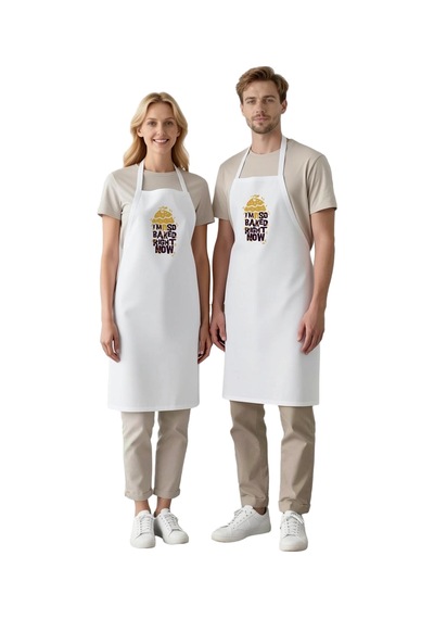 Erkek Unisex Mutfak Aşçı Önlüğü Espirili Fırın Baskılı Vintage Ta Beyaz