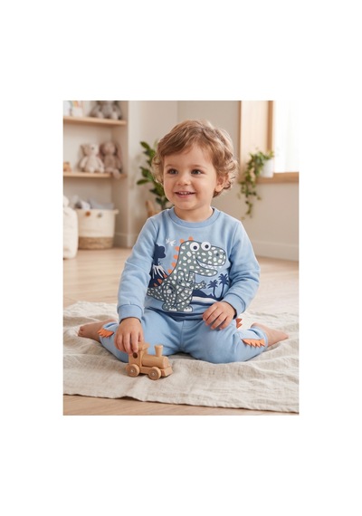 Deniva Kids Erkek Çocuk Pamuklu Dinozor Baskılı Ve 3d Sırt Detaylı 2'li Sweatshirt Eşofman Alt Üst Takım MAvi Deniva Kids Erkek Çocuk Pamuklu Dinozor Baskılı Ve 3d Sırt Detaylı 2'li Sweatshirt Eşofman Alt Üst Takım MAvi