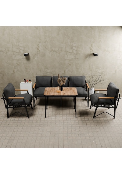 Mb Garden Furnıture Simetri Model, Balkon, Bahçe, Cafe, Metal Koltuk Takımı, Bahçe Takımı , Çay Seti, 3+1+1+masa Antrasit