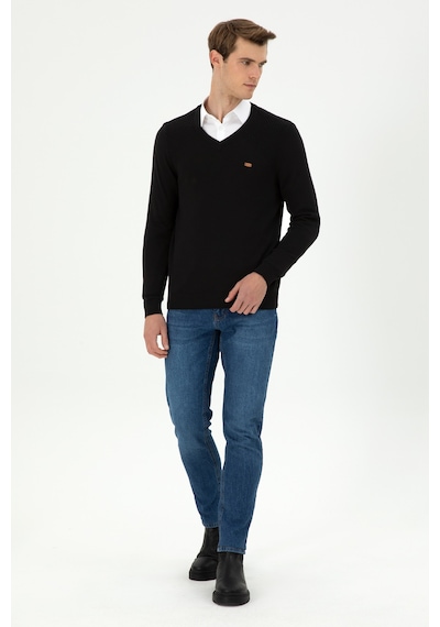 U.S. Polo Assn. Erkek Slim Fit V Yaka Siyah Kazak 50297063-VR046