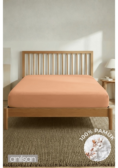 %100 Pamuklu Penye Lastikli Çarşaf Tek/çift Kişilik Fitted Jersey 30 Cm Köşe Yüksekliği Turuncu