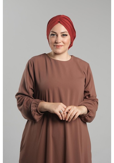 Hürrem Bone Kiremit Pratik Hazır Geçmeli Tesettür Bone Sandy Büzgülü Salaş 2119 05 Kiremit