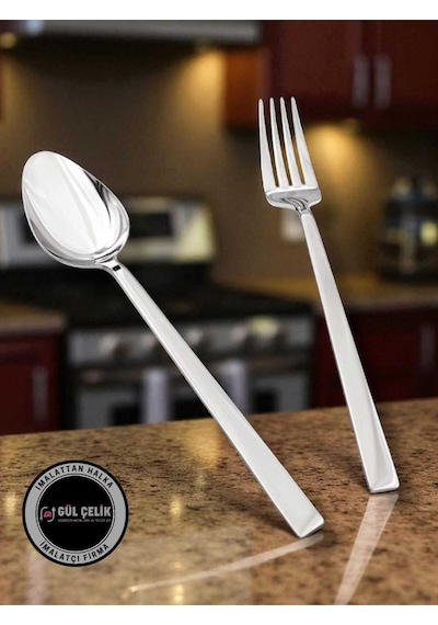 24 Parça 12 Kişilik Yemek Kaşığı 12 Kişilik Yemek Çatalı Seti Sade Çubuk Model 18/0 Kalite Çelik