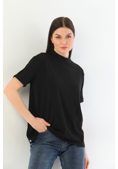 Kallima Siyah 2'Li Paket Dik Yaka Rahat Kalıp  Pamuk T-Shirt Siyah