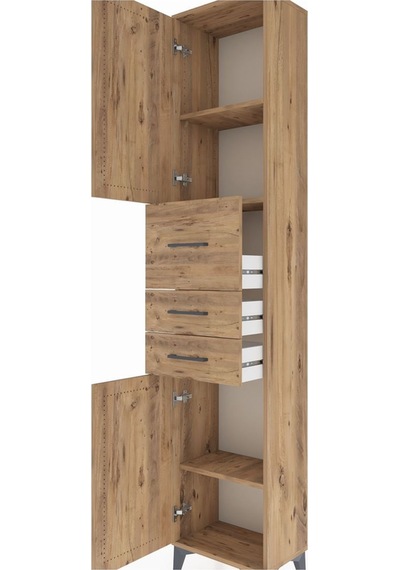 Arges Dolap 3 Raflı 5 Çekmeceli Tek Kapaklı 44x30x221 Aytaşı-çam Atlas Çam