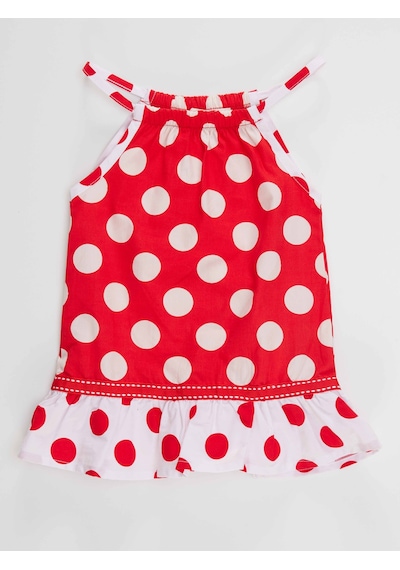 Denokids Kırmızı Puantiye Kız Bebek Poplin Elbise