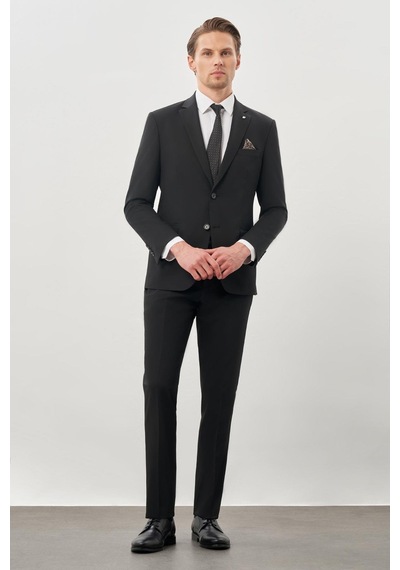 İmza Siyah Düz Mono Yaka Esnek 6 Drop Slim Fit Classic Takım Elbise 1001245178 Siyah
